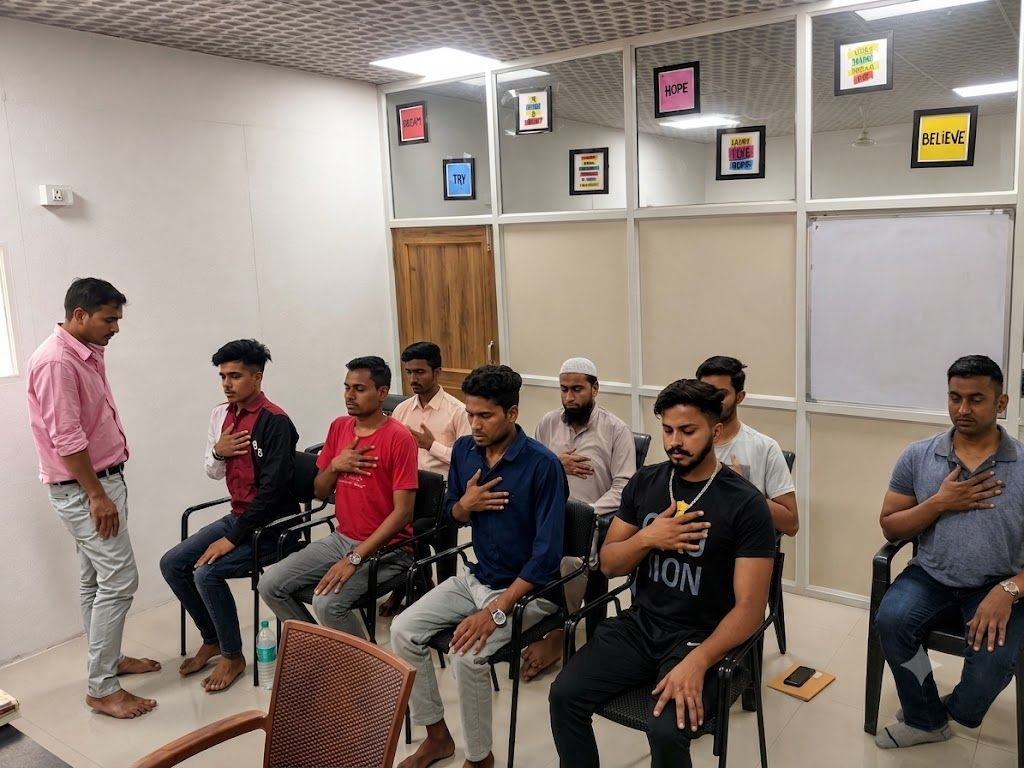 Breathing exercise practice in a group session